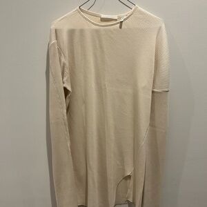 Helmut Lang Cream Asymmetrical Long Sleeve Ribbed Tunic - Size Large